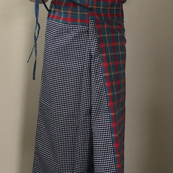 阿波しじらチェック柄と浴衣地のコンビのタイパンツ風スカート　 6枚目の画像