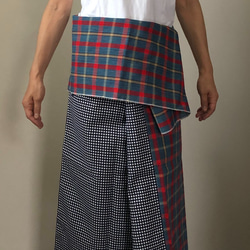 阿波しじらチェック柄と浴衣地のコンビのタイパンツ風スカート　 7枚目の画像