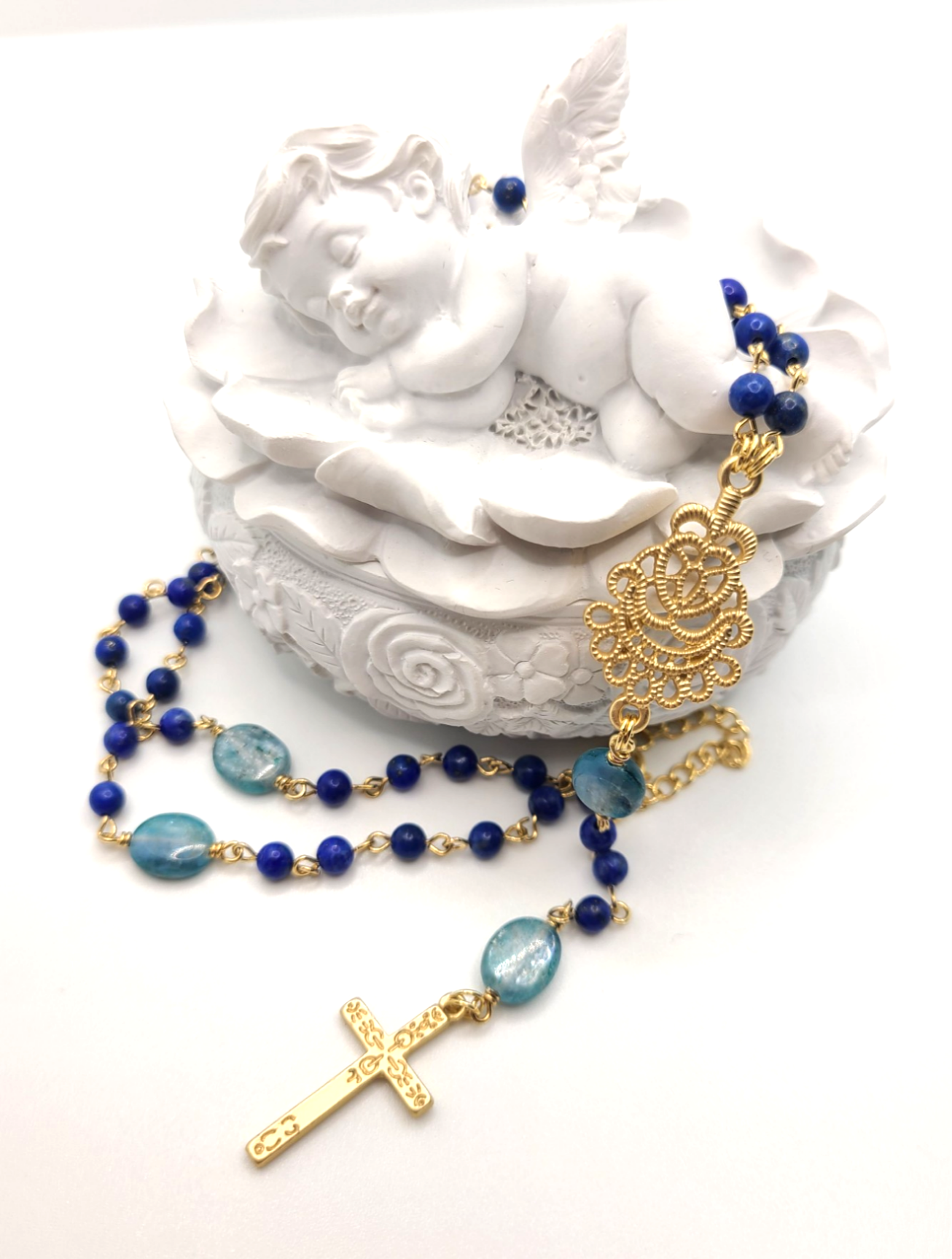 天使が運ぶ幸運～ラピスラズリロザリオ風ネックレス～