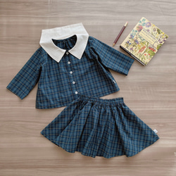 ファミリア　90サイズセット ブルーとファミリアチェックのお洋服上下セット【セーラカラーブラウス