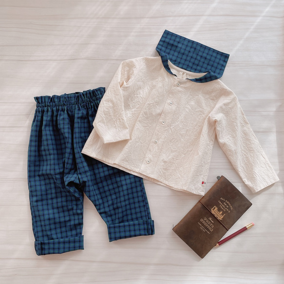 ファミリアチェックのお洋服上下セット【セーラカラーブラウス