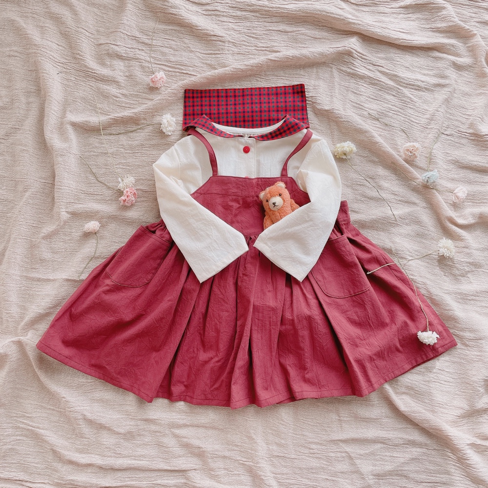 ベビーコーディネートセット　ブラウス×ワンピース 90サイズ　【レッド】 5,250円