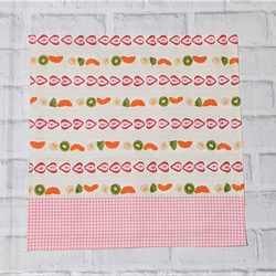 小学校給食用＊フルーツサンド柄の42×42正方形ランチクロス＆給食袋のセット【ピンク】 4枚目の画像