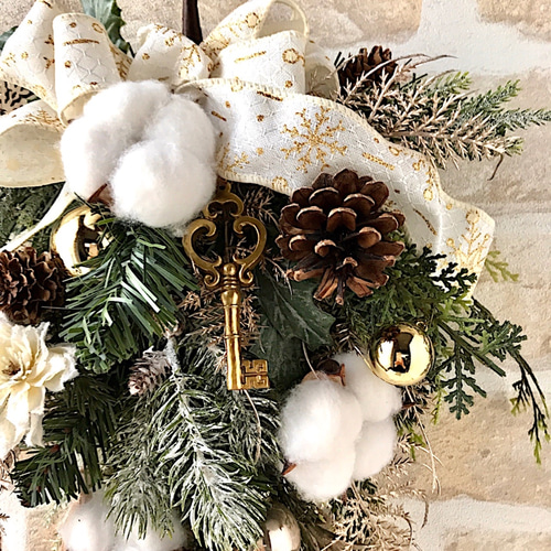 LED電飾付き クリスマススワッグ ホワイト＆ゴールド2 アーティ