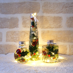 クリスマスハーバリウム　赤＆緑 ３個セット LED電飾付き 1枚目の画像