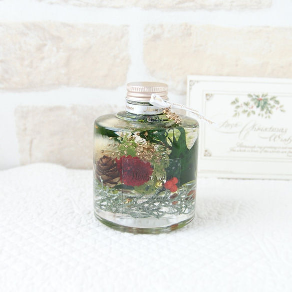 クリスマスハーバリウム　赤＆緑 ３個セット LED電飾付き 5枚目の画像