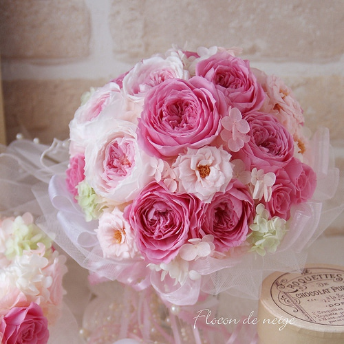 オールドローズメインピンク系ラウンドブーケ （プリザーブドフラワー