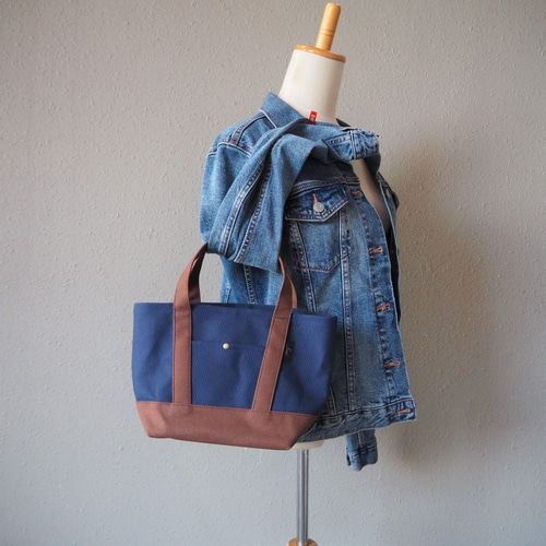 帆布トートバッグS（ネイビー・茶） トートバッグ Mizua 通販