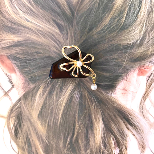 再販】新色brown追加♪ゴールド歪みフラワーとベージュマーブルの  