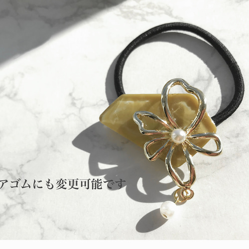 再販】新色brown追加♪ゴールド歪みフラワーとベージュマーブルの  