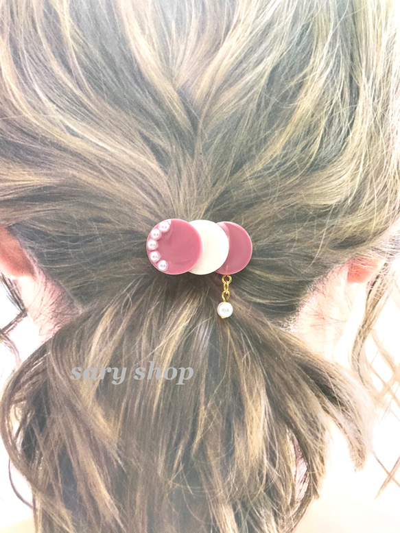 再販【2colour】３連ラウンドとパールのポニーフック/ヘアーカフ 3枚目の画像