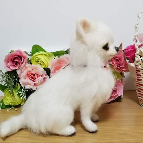 羊毛フェルト チワワちゃん ホワイトチワワ完成品 羊毛フェルト