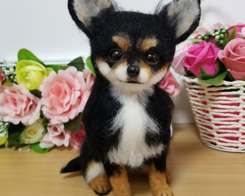 羊毛フェルト　チワワ　ブラックタン　ハンドメイド　犬 羊毛フェルト チワワ ハンドメイド チワワブラックタン 犬 羊毛