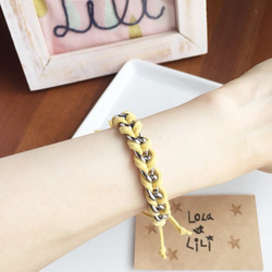 Entwined Suede Leather and Metal Bracelet *Creamy Yellow* 2枚目の画像