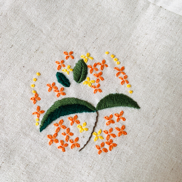 刺繍 巾着 ポーチ 金木犀 キンモクセイ 5枚目の画像