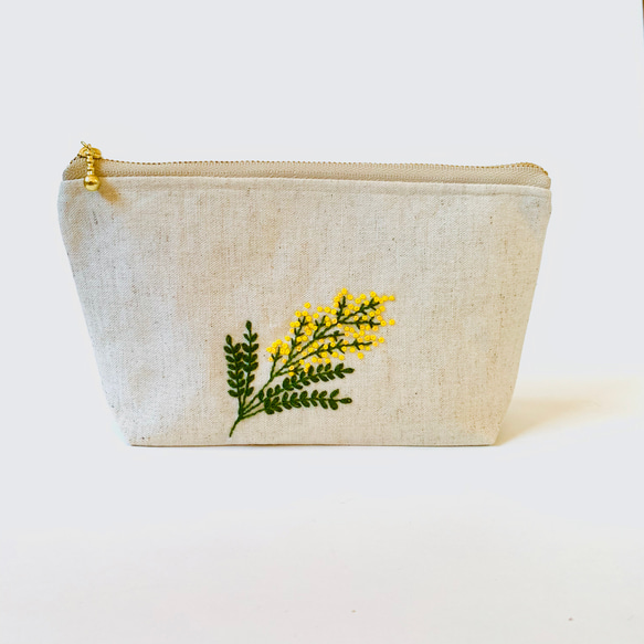 刺繍 ミモザ ファスナーポーチ ポーチ ASASORA 通販 10105096｜Creema