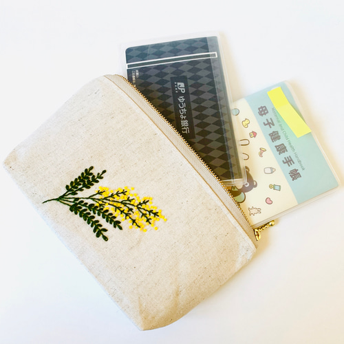 刺繍 ミモザ ファスナーポーチ ポーチ ASASORA 通販 10105096｜Creema