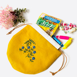 刺繍 巾着 ポーチ お花 秋カラー 9枚目の画像