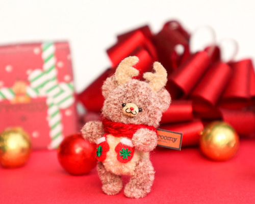 Proomy 冬のトナカイクマさん クリスマス ミニチュア テディベア