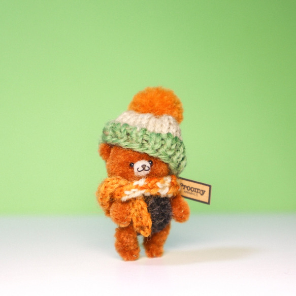Proomy 冬のニットクマさん オレンジ ミニチュア テディベア インテリア 雑貨 1枚目の画像