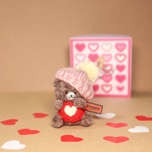 Proomy いちごチョコクマさん バレンタイン ミニチュア テディベア インテリア 雑貨 1枚目の画像