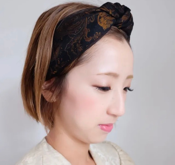 【お試し価格】【 Odette-43 】シルクウール・イタリアファブリック・vintag風ヘアバンド 3枚目の画像