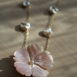 タカセ貝　シェルピンクのパールネックレス　桜ハンドメイド2024 4枚目の画像