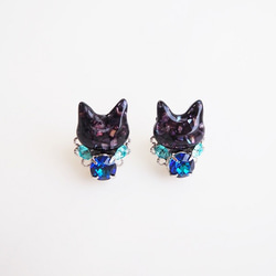 ☆❤️ 猫　黒ねこ　薔薇　パール　ピアス　ハンドメイド ◇ロゼ◇黒猫とビジューが輝くピアス/イヤリング ピアス（その他） 星