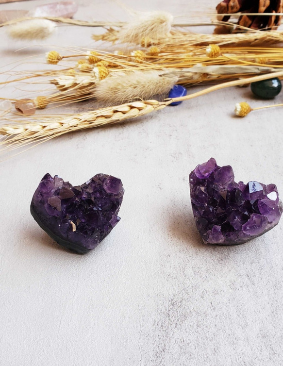 アメジスト 原石 天然石 紫水晶 ハット形　2点セット 4枚目の画像