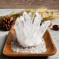水晶クラスター400g/ヒマラヤ産さざれ石 100g/アカシアの皿のセット