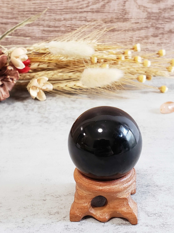 【40mm玉 台付き】モリオン 丸玉 高品質 天然 黒水晶球 4枚目の画像