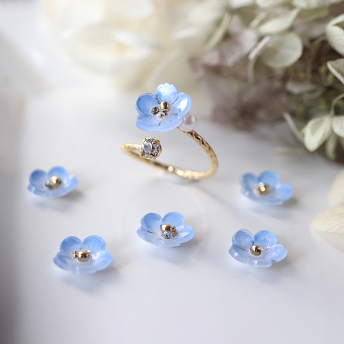 ネモフィラ(水色)ひと粒＊リング （アイスブルー、花、指輪