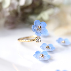 一粒粉蝶紋（冰藍色）*戒指，民俗戒指，均碼，開口戒指，花朵，禮物 第2張的照片