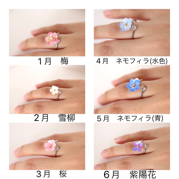 12 個月*季節性花朵戒指（銀色），民間戒指，均碼 第5張的照片