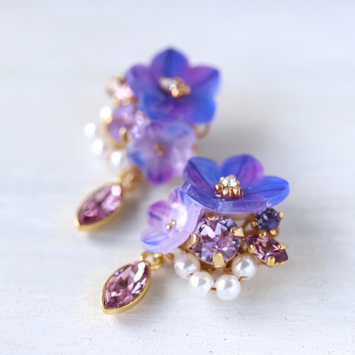 A-3 wire flower×紫陽花 ピアス/イヤリング - アクセサリーと
