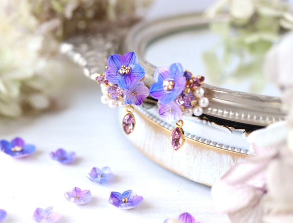 ピアス 夏 海 花 水色 紫 ビジュー ハート 蝶 ピンク 沖縄