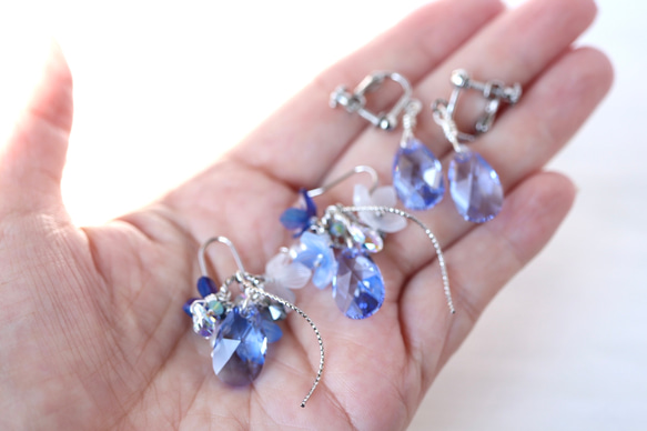 《2way》藍淚*耳環/耳環(Kiwa水晶、藍、藍、花) 第11張的照片