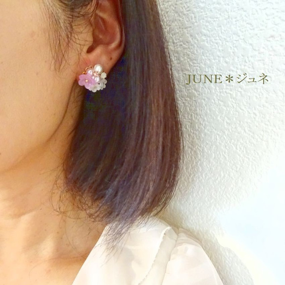大量的薰衣草花、棉珍珠 * Bijou 耳環和耳環 第4張的照片