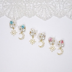 白色繡球花，寶石 * 月亮和星星耳環和耳環 第2張的照片