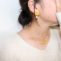 蜜色桂花棉珍珠耳環（含羞草花，禮物） 第4張的照片