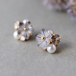 グレースモーキー色の花とbijouのピアス／イヤリング 6枚目の画像