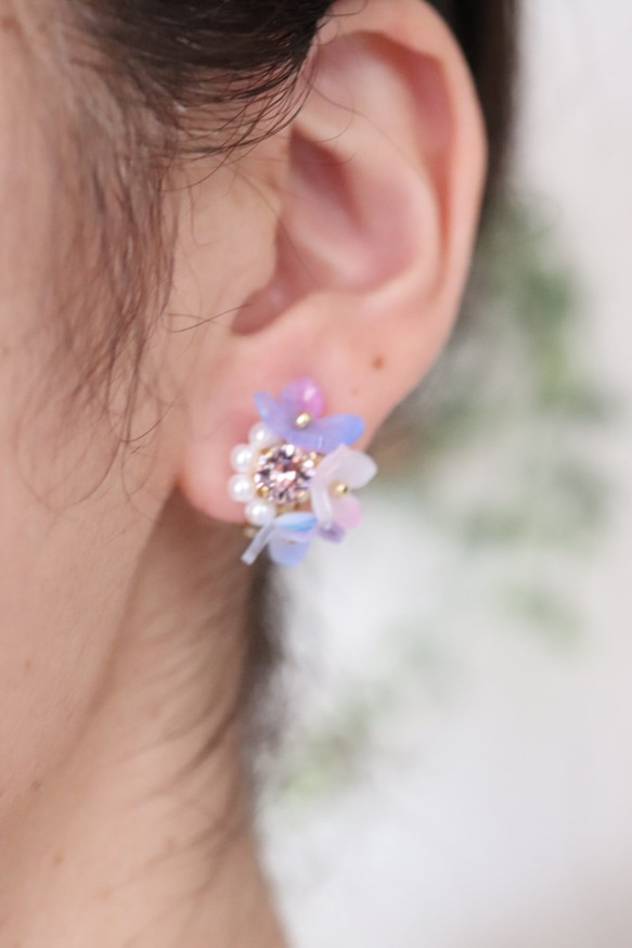 繡球花、寶石*耳環/耳環 第3張的照片
