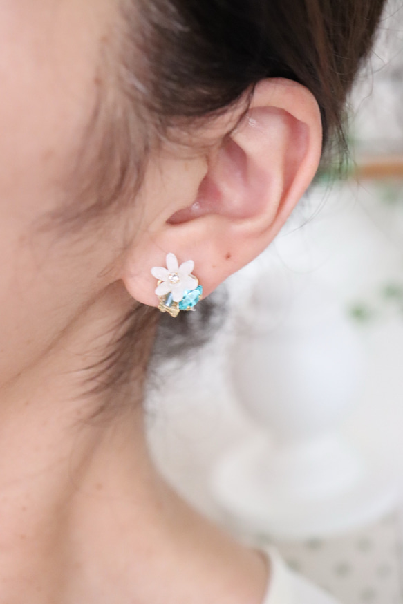可愛的花朵，施華洛世奇珠寶耳環/耳環 第2張的照片