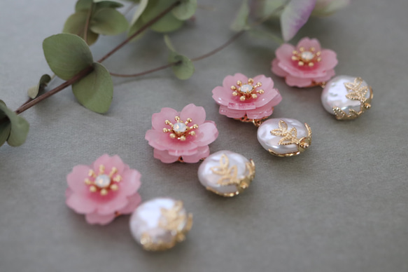 櫻花和巴洛克珍珠耳環/耳環 第8張的照片