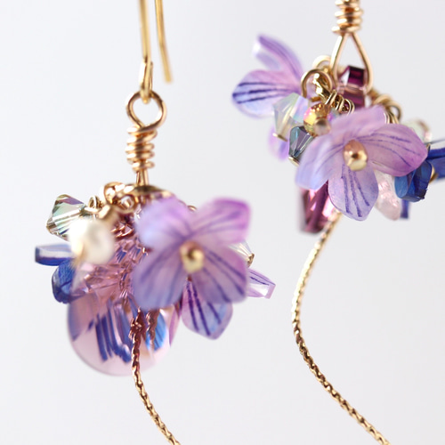 2way、紫陽花ときらめくbijouの涙*ピアス／イヤリング （パープル 