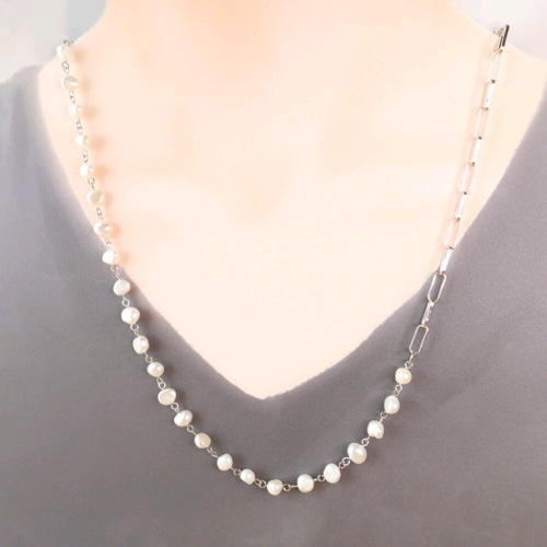 池蝶本真珠とチェーンのネックレス（銀） #30 ネックレス・ペンダント ...