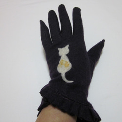 猫さん手袋　PU 　白×茶 2枚目の画像