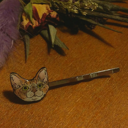 ネコちゃんヘアピン　猫が、じっと見つめている　プレナイトの瞳　デボンレックス 1枚目の画像