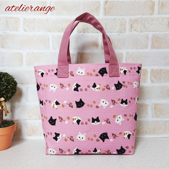 受注制作】可愛いねこ柄 トートバッグ ランチトート ねこ好き 猫