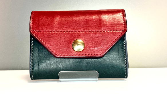 高級イタリアンレザー　ミニマムウォレットレッドフラップ　エルバマット（コンパクト財布　ミニ財布　小さい財布） 1枚目の画像